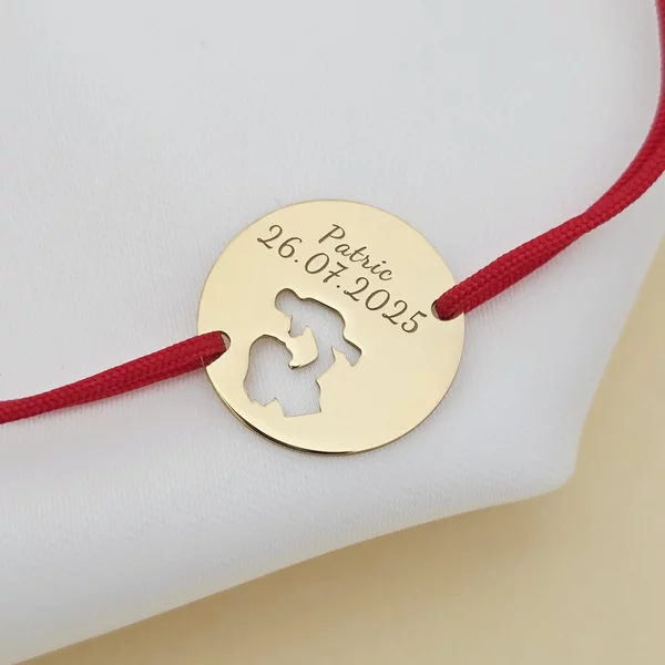 Bratara personalizata - Mama&bebe - Argint 925 placat cu Aur Galben 18K, snur reglabil - diverse culori