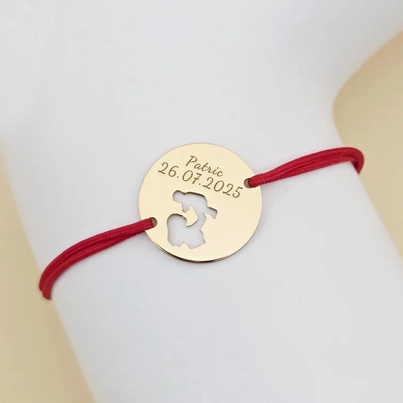 Bratara personalizata - Mama&bebe - Argint 925 placat cu Aur Galben 18K, snur reglabil - diverse culori picture - 2