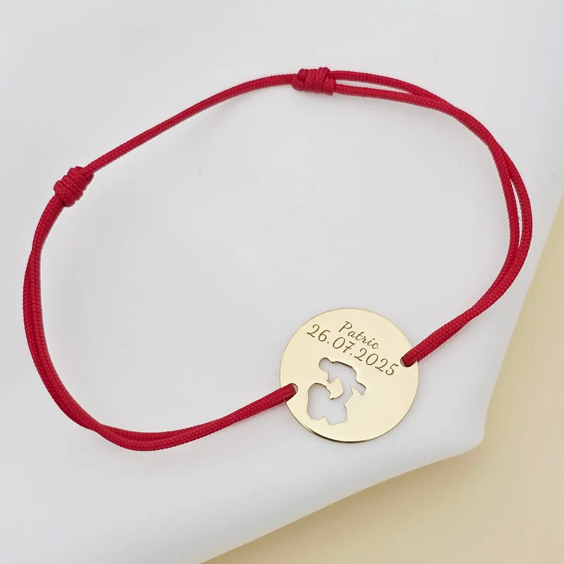 Bratara personalizata - Mama&bebe - Argint 925 placat cu Aur Galben 18K, snur reglabil - diverse culori picture - 3