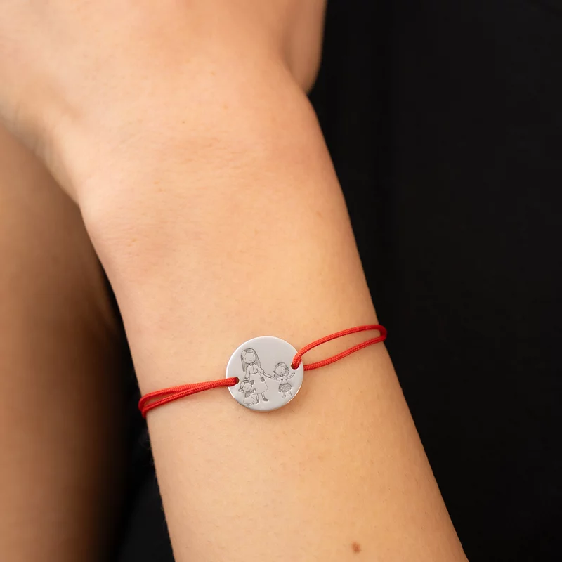 Bratara personalizata - Mama si 2 fete  - Banut de 15 mm  - Argint 925 - Snur reglabil picture - 2