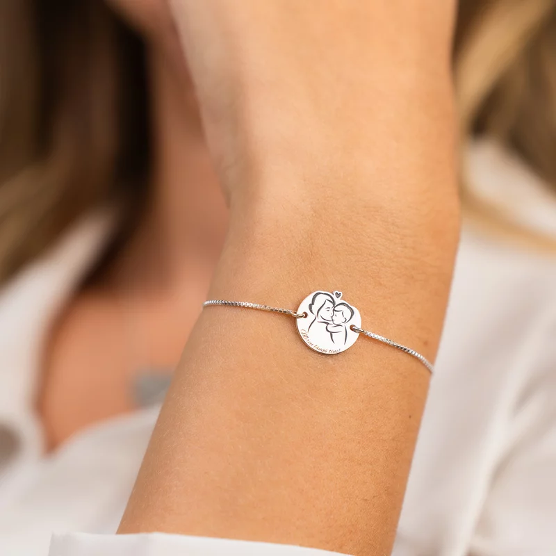 Bratara personalizata mama si pui - Mereu langa tine - Lantisor glisant ajustabil - Argint 925 picture - 2