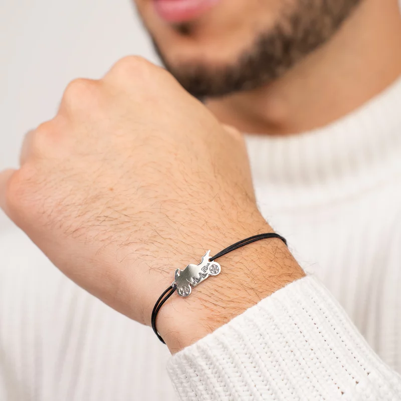 Bratara personalizata - Motocicleta - Argint 925, snur diverse culori reglabil picture - 2