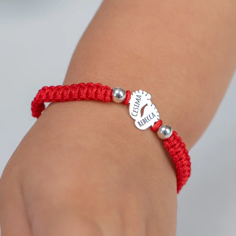 Bratara personalizata - Picioruse cu 2 bilute 4 mm - Argint 925 - Snur impletit reglabil picture - 2