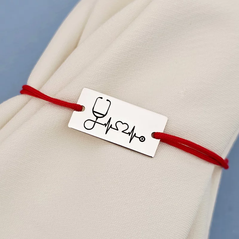 Bratara personalizata placuta - Stetoscop si bataia inimii - Argint 925, snur reglabil diverse culori picture - 2