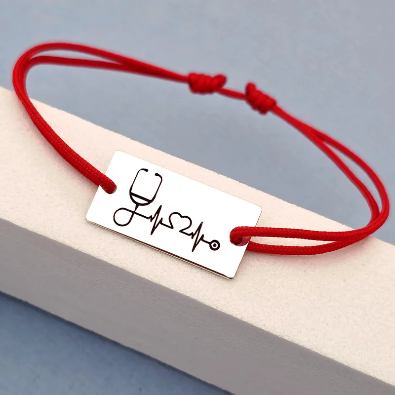 Bratara personalizata placuta - Stetoscop si bataia inimii - Argint 925, snur reglabil diverse culori picture - 3