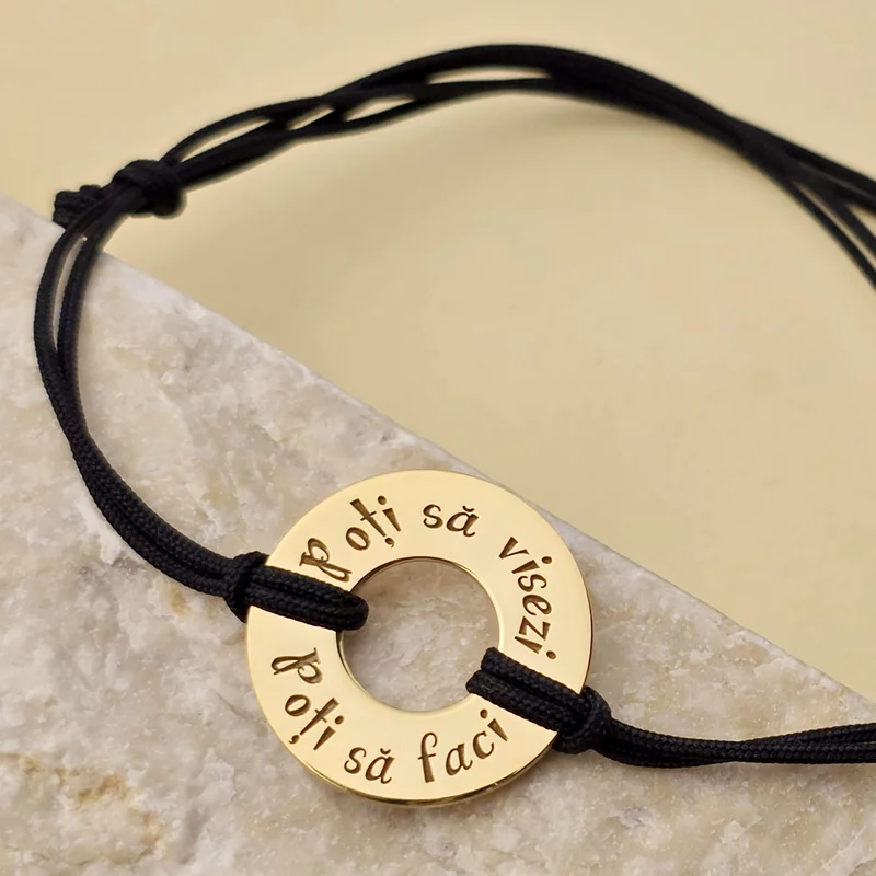 Bratara personalizata - Roata norocului - Argint 925 placat cu Aur Galben 18K - snur reglabil picture - 3