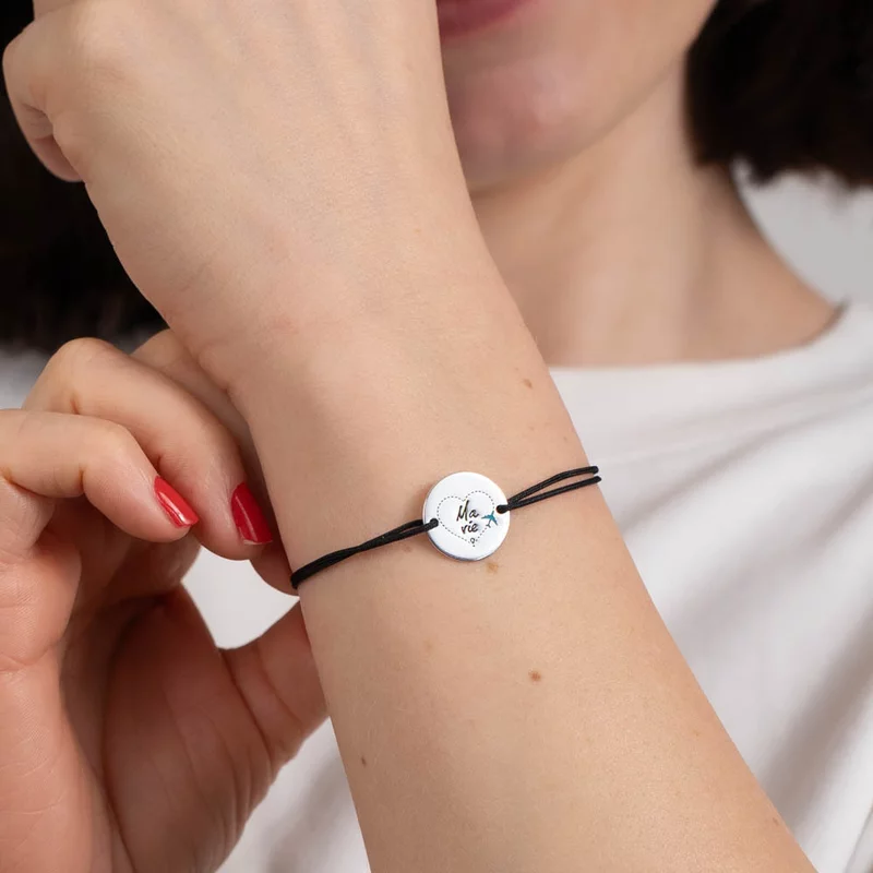 Bratara personalizata - Simbol calatorie - Banut de 15 mm decorat cu email - Argint 925 - snur reglabil picture - 2