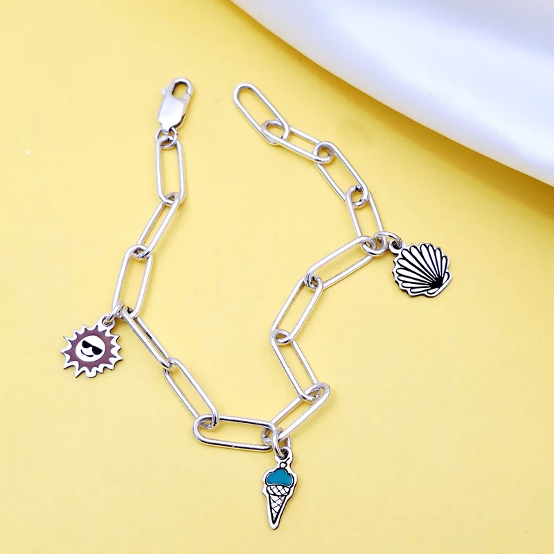 Bratara personalizata - Summer Elements - Lant cu zale dreptunghiulare - Pandantive diverse simboluri - Argint 925 picture - 2