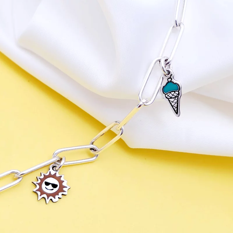 Bratara personalizata - Summer Elements - Lant cu zale dreptunghiulare - Pandantive diverse simboluri - Argint 925 picture - 3