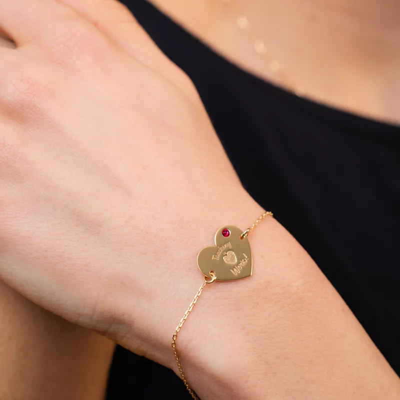 Bratara personalizata - Teaching is heart work - Inimioara - cu lantisor - Argint 925 placat cu Aur Galben 18K - Cristal Swarovski picture - 2