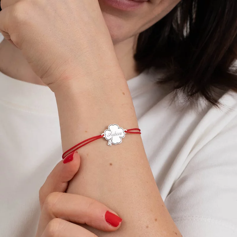 Bratara personalizata - Trifoi cu nume - Argint 925 - Snur reglabil, diverse culori picture - 2