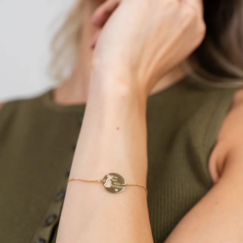 Bratara personalizata - Viitoare Mamica - Argint 925 placat cu Aur Galben 18K, cu lantisor picture - 2