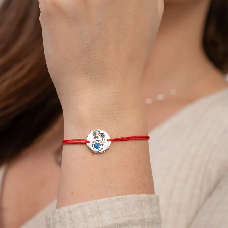 Bratara personalizata - Viitoare Mamica - Inimioara Decorata cu Email Albastru - Argint 925 - Snur reglabil picture - 2