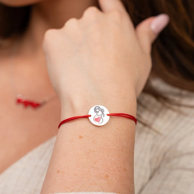 Bratara personalizata - Viitoare Mamica - Inimioara Decorata cu Email Roz - Argint 925 - Snur reglabil picture - 2