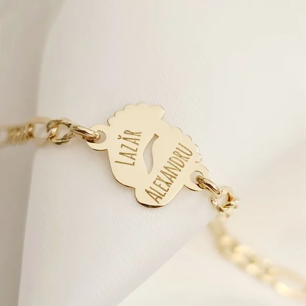 Bratara picioruse - Aur Galben 14k - Cu lantisor fata/baiat