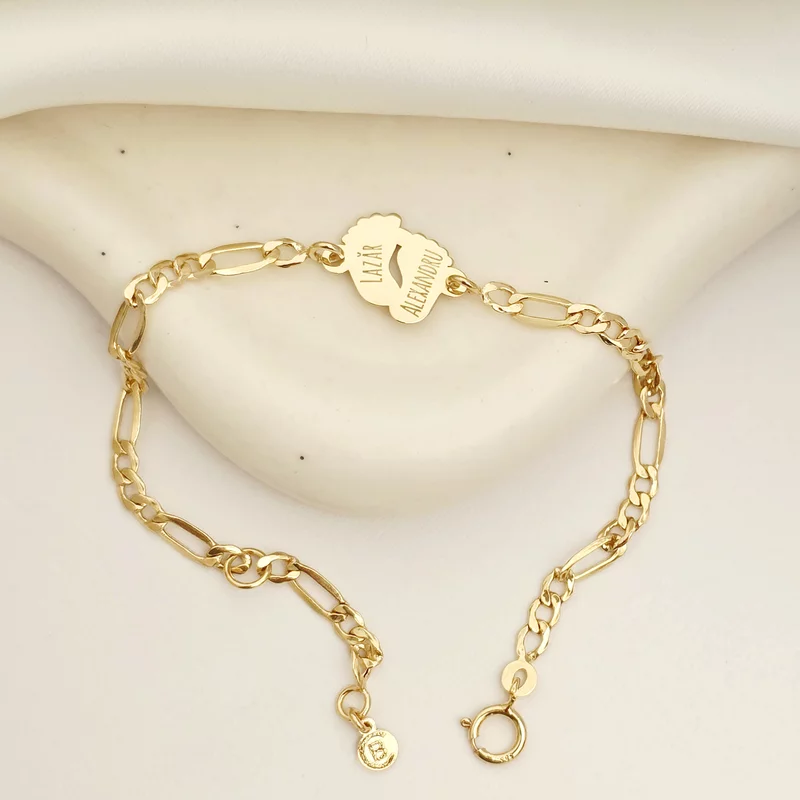 Bratara picioruse - Aur Galben 14k - Cu lantisor fata/baiat picture - 2