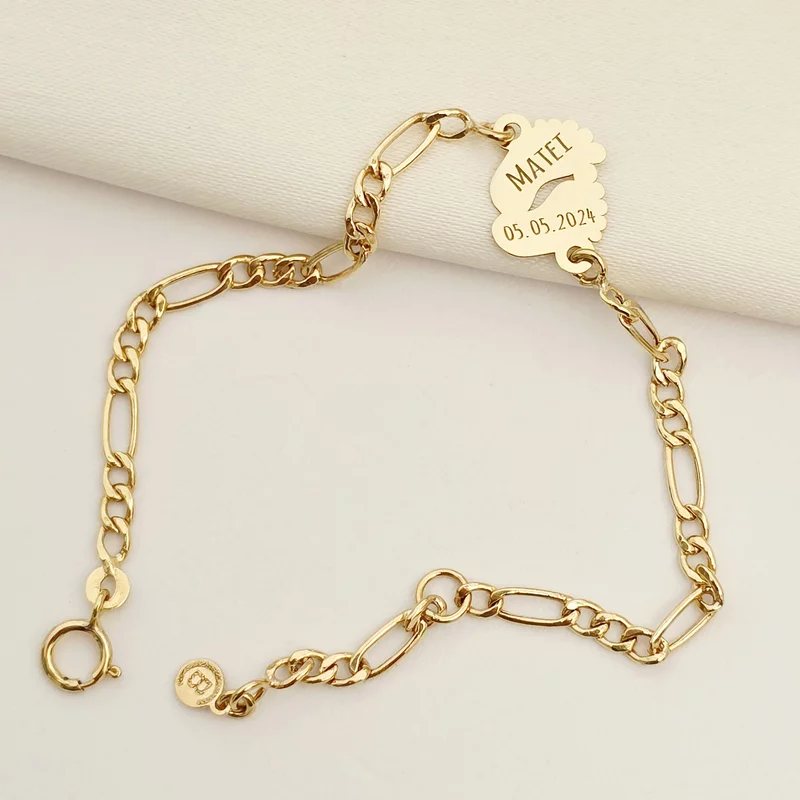 Bratara picioruse - Aur Galben 9K - Cu lantisor fata/baiat picture - 2