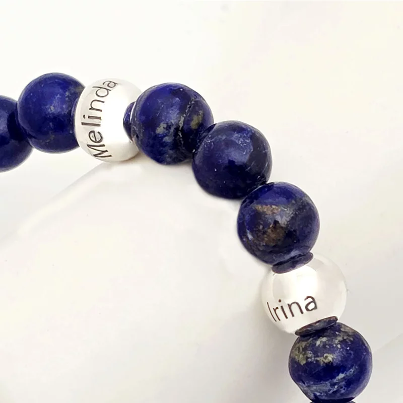 Bratara pietre semipretioase Lapis lazuli de 8 mm - Bilute din Argint 925 - Snur elastic picture - 2