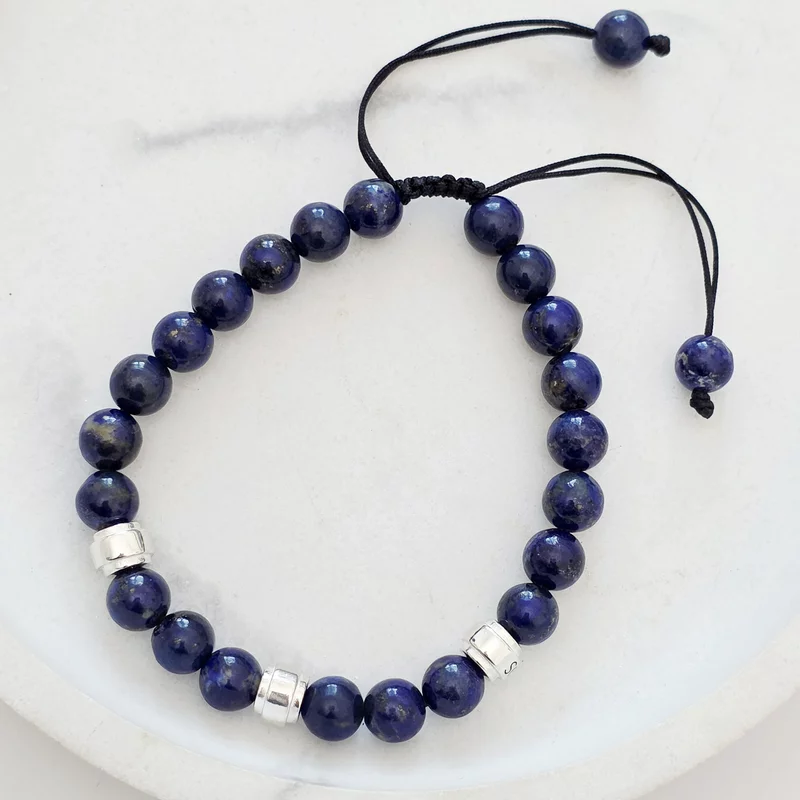 Bratara pietre semipretioase Lapis Lazuli de 8 mm - cilindrii din Argint 925 - Snur negru rezistent si reglabil picture - 3