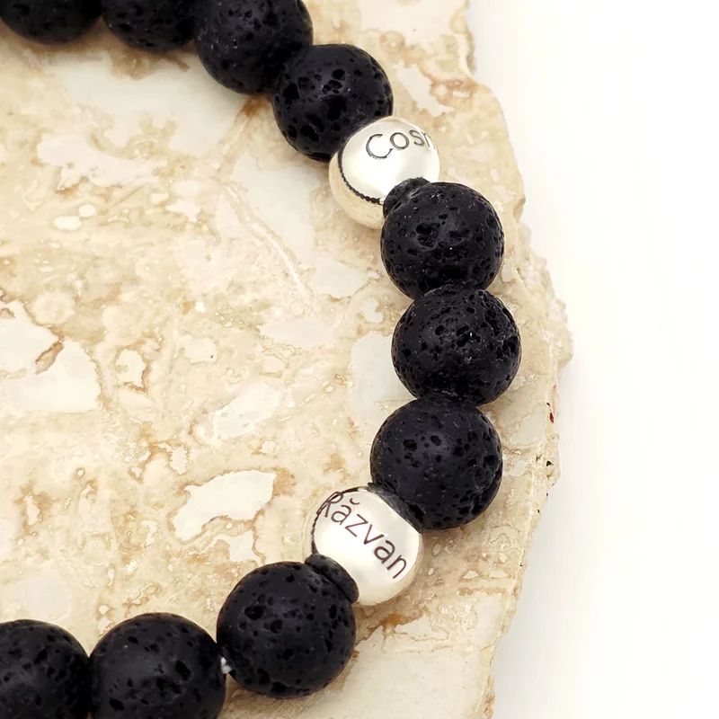 Bratara pietre semipretioase Lava de 8 mm - Bilute din Argint 925 - Snur elastic picture - 3