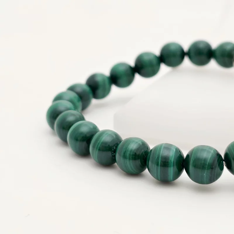 Bratara pietre semipretioase Malachit de 8 mm - Bilute din Argint 925 placat cu Aur Galben 18K - Snur elastic picture - 2