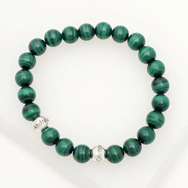 Bratara pietre semipretioase Malachit de 8 mm - Bilute din Argint 925 - Snur elastic