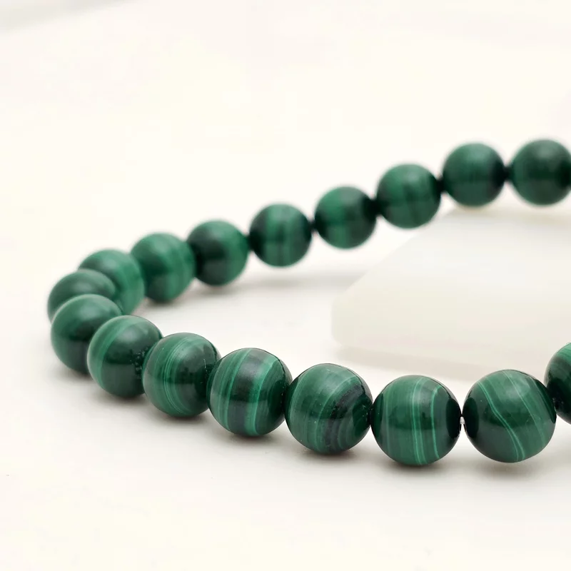 Bratara pietre semipretioase Malachit de 8 mm - Bilute din Argint 925 - Snur elastic picture - 2