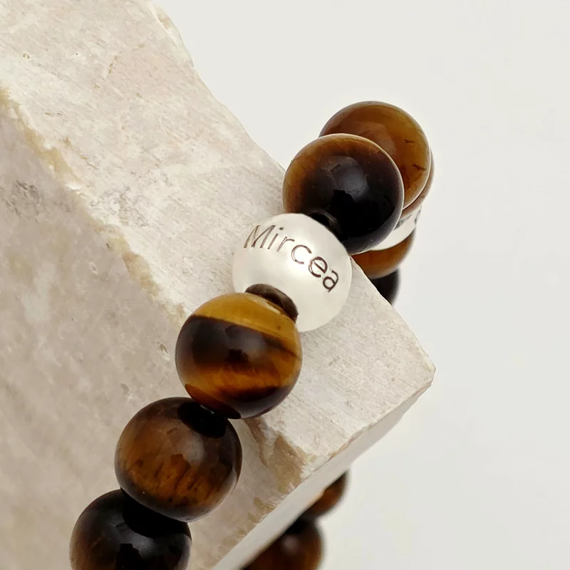 Bratara pietre semipretioase Ochi de tigru de 8 mm - Bilute din Argint 925 - Snur elastic picture - 3