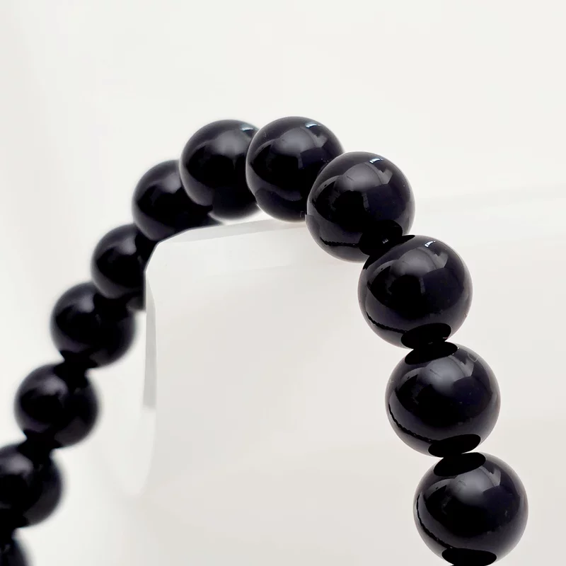 Bratara pietre semipretioase Onix lucios de 8 mm - Bilute din Argint 925 placat cu Aur Galben 18K - Snur elastic picture - 3