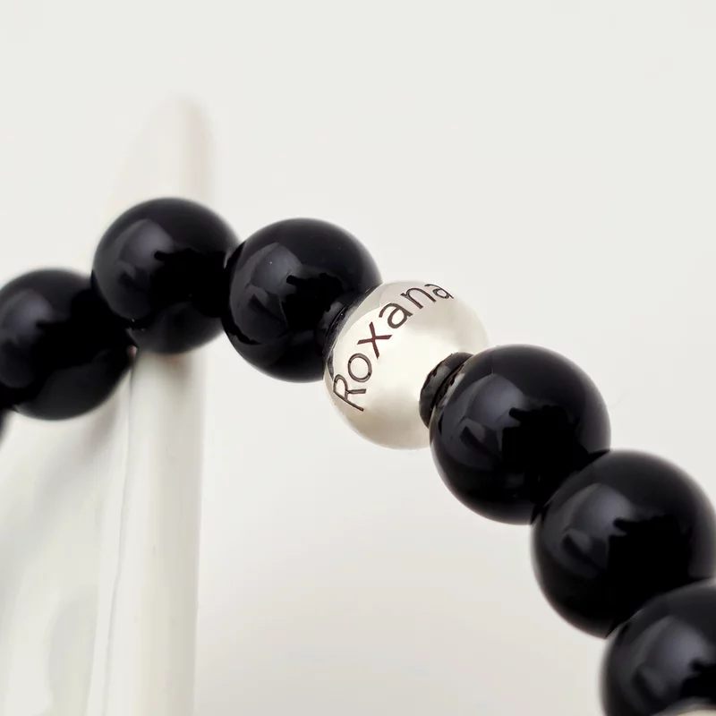 Bratara pietre semipretioase Onix lucios de 8 mm - Bilute din Argint 925 - Snur elastic picture - 2