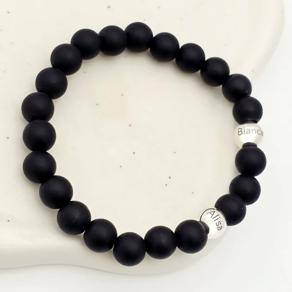 Bratara pietre semipretioase Onix mat de 8 mm - Bilute din Argint 925 - Snur elastic