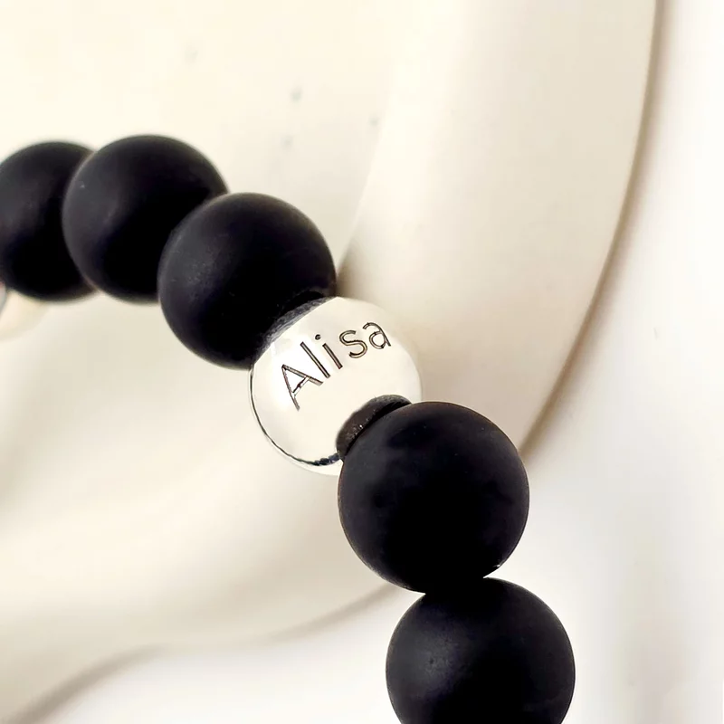 Bratara pietre semipretioase Onix mat de 8 mm - Bilute din Argint 925 - Snur elastic picture - 2