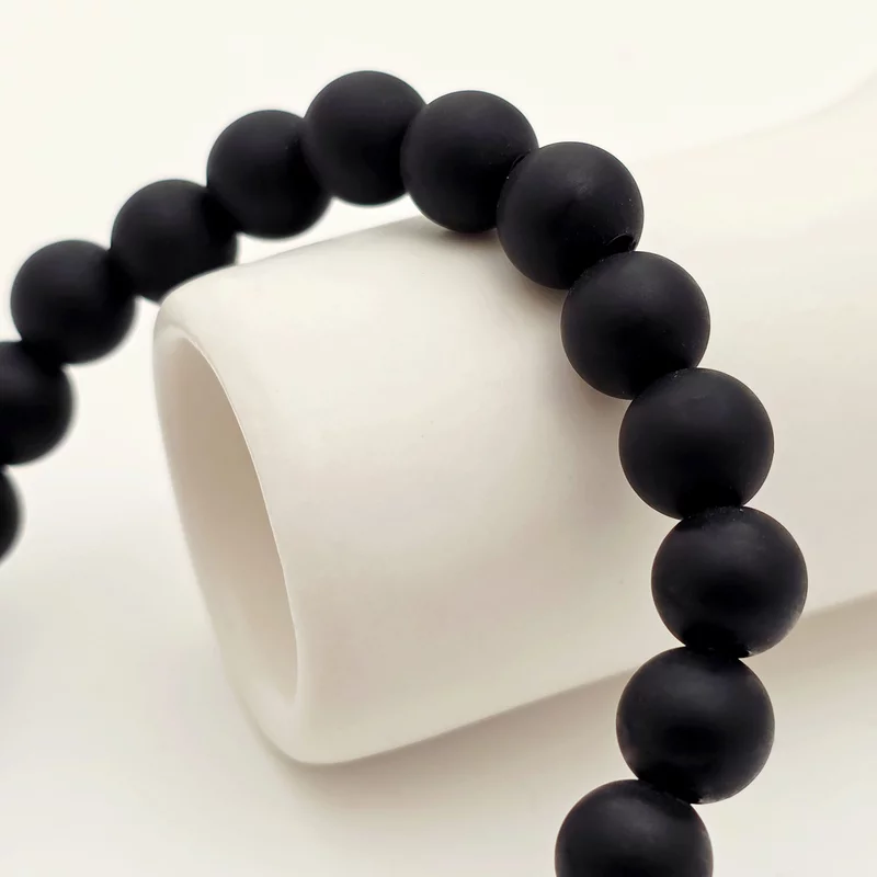 Bratara pietre semipretioase Onix mat de 8 mm - Bilute din Argint 925 - Snur elastic picture - 3