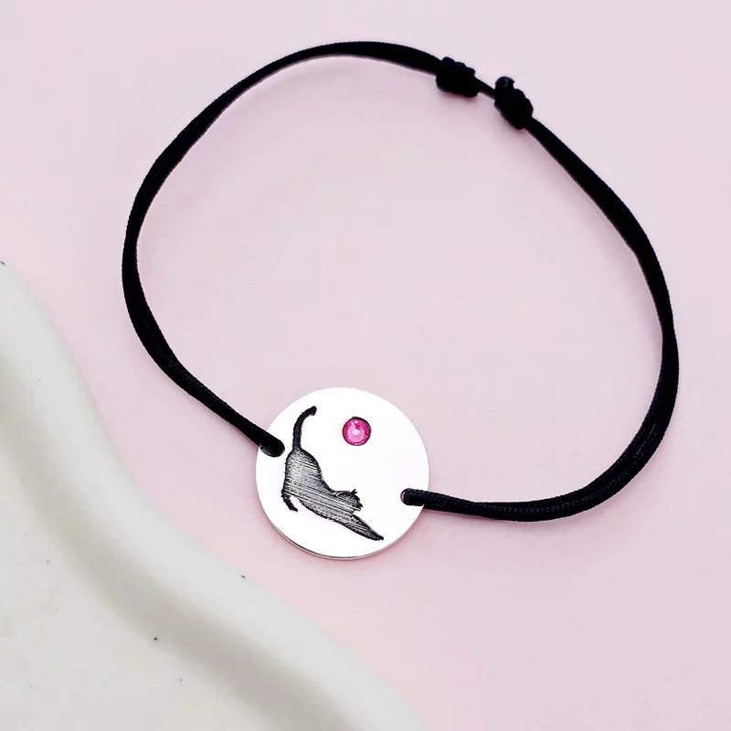 Bratara Pisica cu cristal Swarovski - Argint 925, snur negru picture - 3