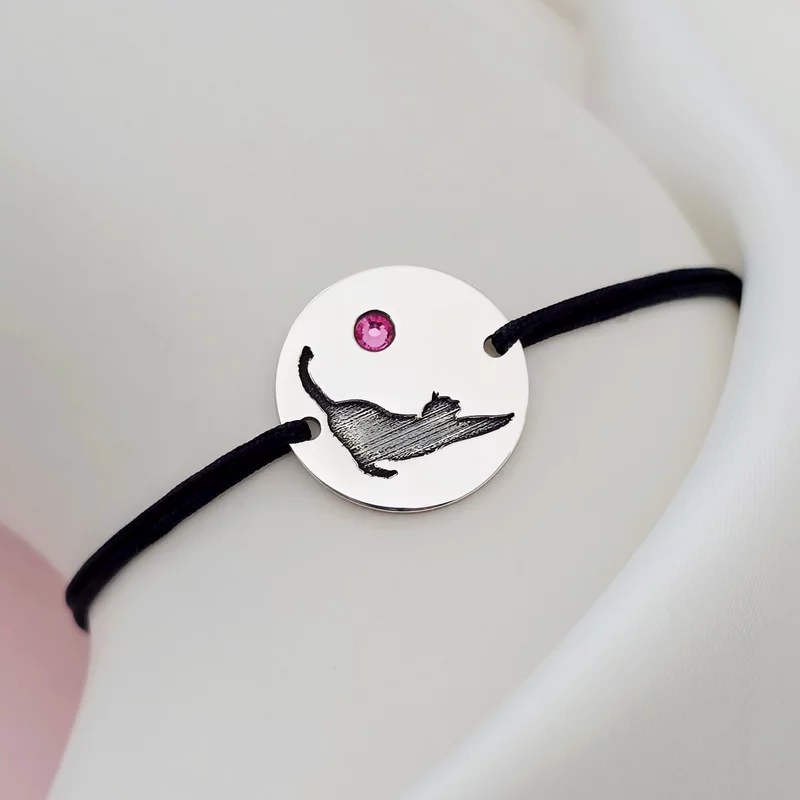 Bratara Pisica cu cristal Swarovski - Argint 925, snur negru picture - 4