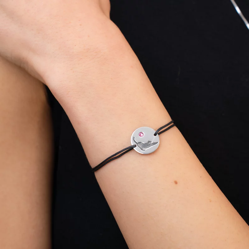 Bratara Pisica cu cristal Swarovski - Argint 925, snur negru picture - 2