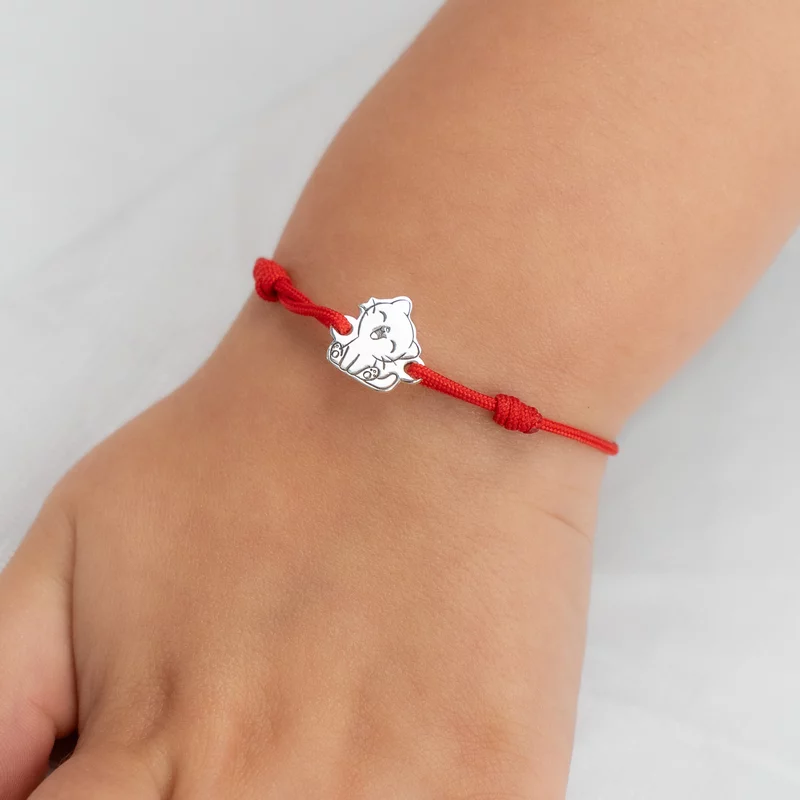 Bratara Pisicuta jucausa - Argint 925 - Snur reglabil, diverse culori picture - 2