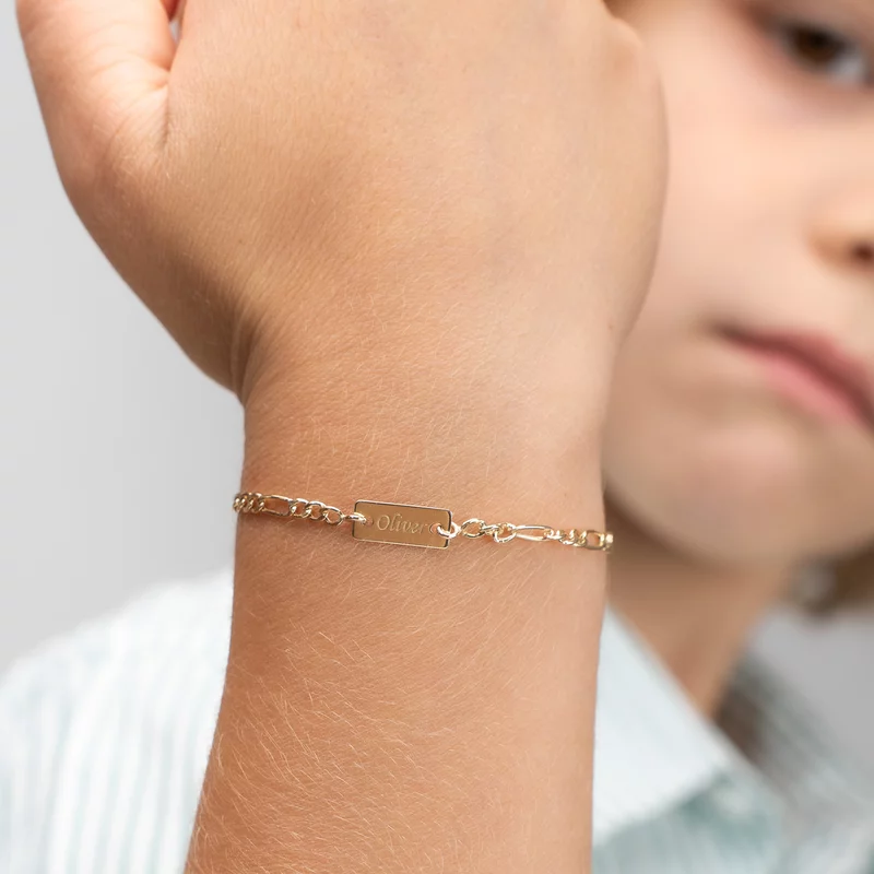 Bratara Placuta cu nume - Aur Galben 14k - Cu lantisor fata/baiat picture - 2