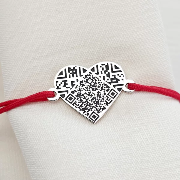 Bratara QR Code - Mesaje din inima  - Argint 925 - Snur reglabil