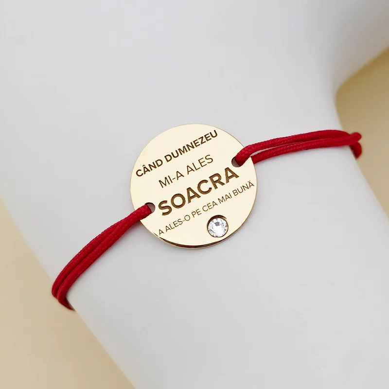 Bratara Soacra - Aleasa de Dumnezeu - Argint 925 placat cu Aur Galben 18K si Cristal Swarovski - Snur reglabil picture - 2