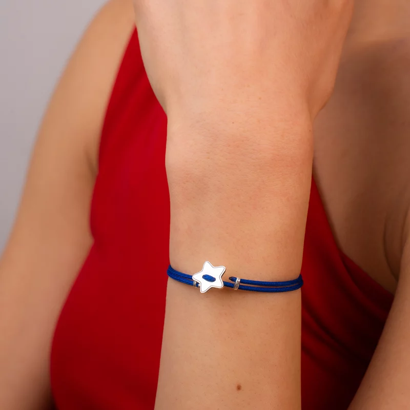 Brățara Stea - Șnur albastru Gros - Argint 925 picture - 2