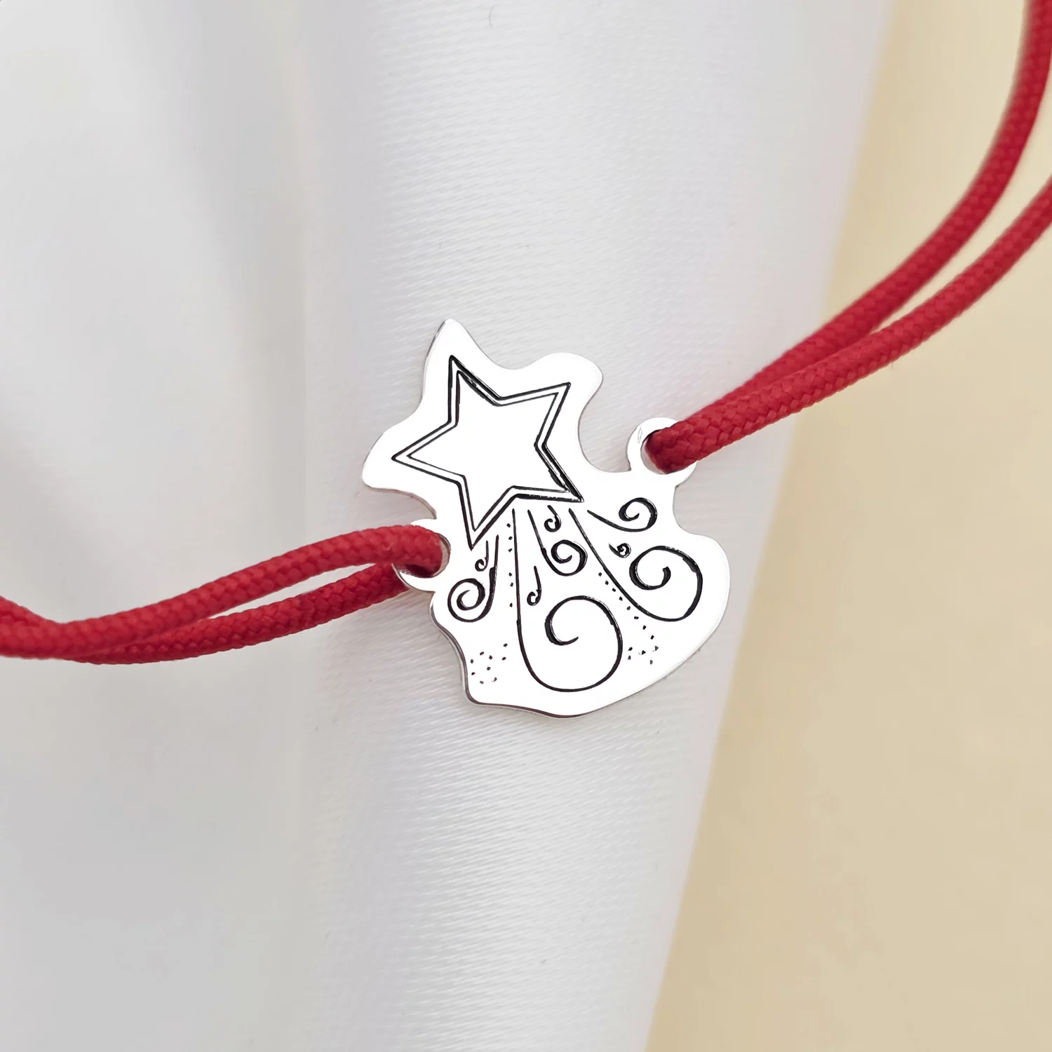 Bratara Craciun - Steaua sus rasare - Argint 925, snur reglabil diverse culori