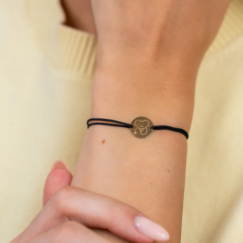 Bratara Stetoscop sub forma unei inimi - Banut 12 mm - Aur Galben 9K - Snur reglabil, diverse culori picture - 2