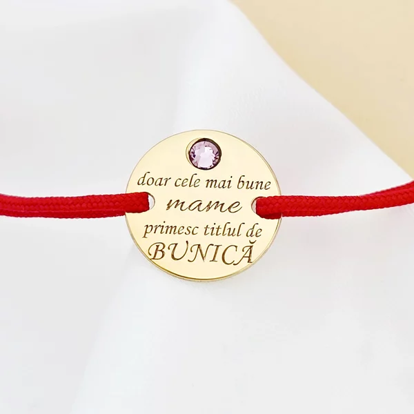 Bratara Titlul de Bunica - Argint 925 placat cu Aur Galben 18K si Cristal Swarovski - Snur reglabil, diverse culori