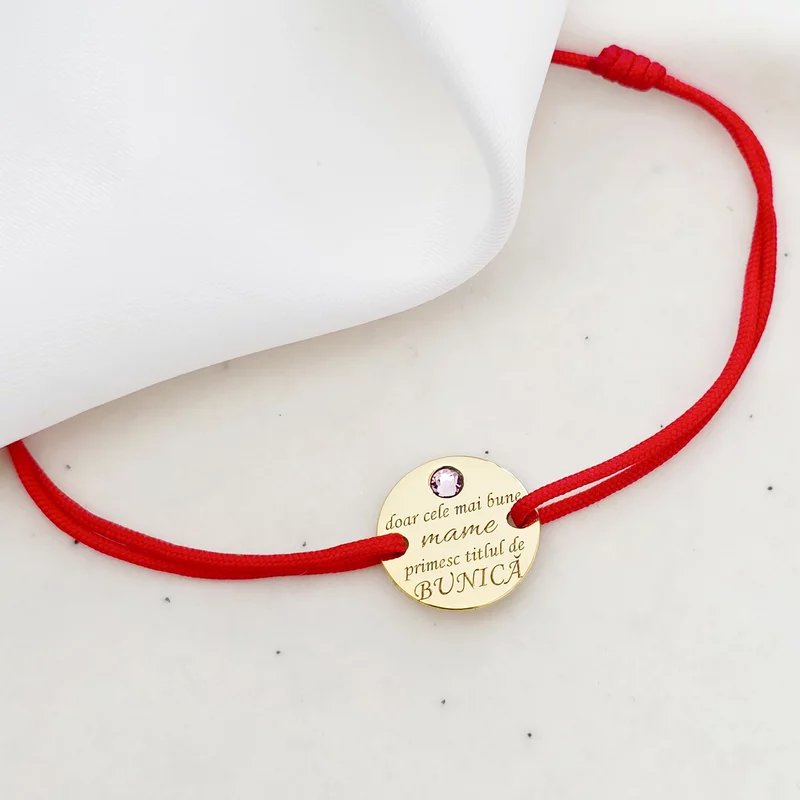 Bratara Titlul de Bunica - Argint 925 placat cu Aur Galben 18K si Cristal Swarovski - Snur reglabil, diverse culori picture - 3