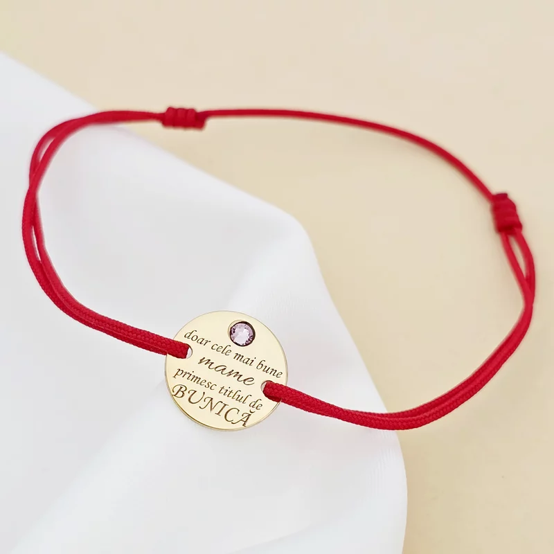 Bratara Titlul de Bunica - Argint 925 placat cu Aur Galben 18K si Cristal Swarovski - Snur reglabil, diverse culori picture - 4