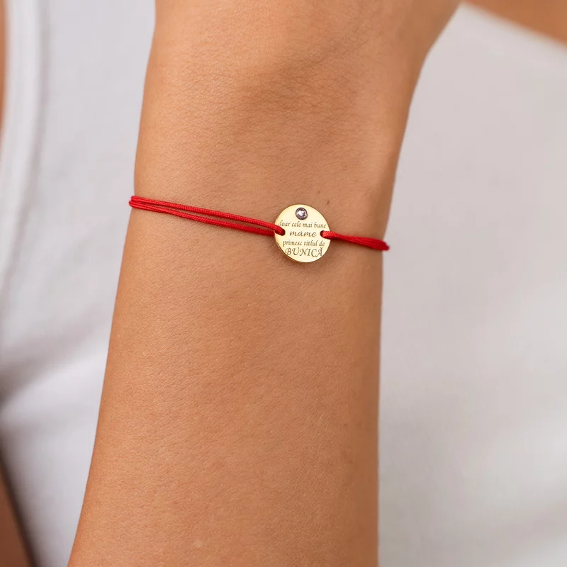 Bratara Titlul de Bunica - Argint 925 placat cu Aur Galben 18K si Cristal Swarovski - Snur reglabil, diverse culori picture - 2