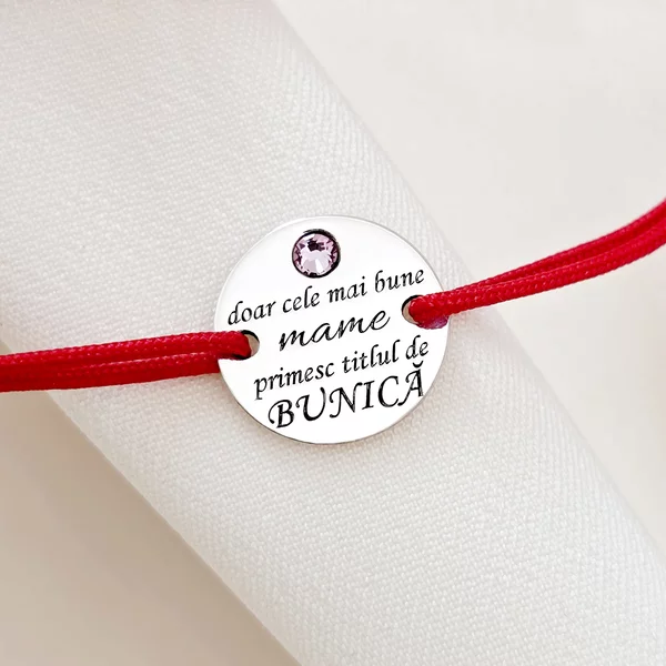 Bratara Titlul de Bunica - Argint 925 si Cristal Swarovski - Snur reglabil, diverse culori