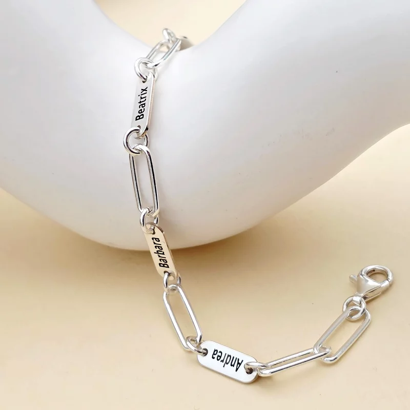 Bratara TOTUL MEU - 4 placute personalizate si lant din zale mari - Argint 925 picture - 1