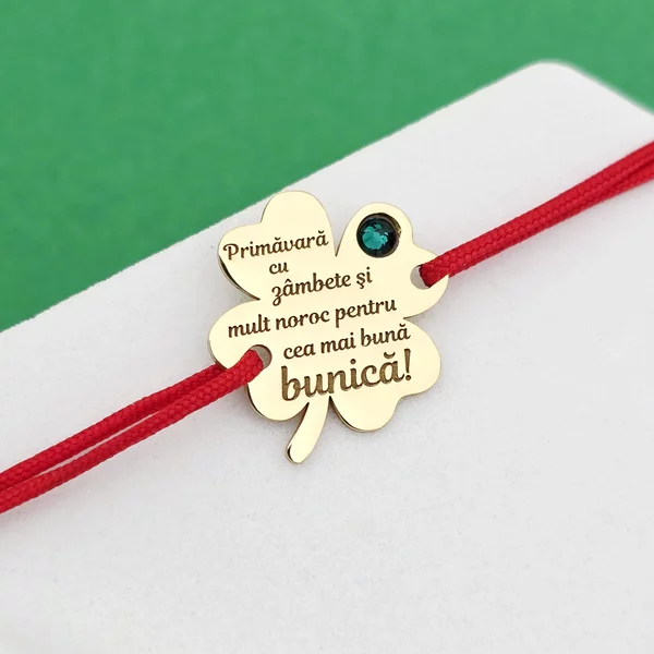 Bratara Trifoi - Primavara cu zambete - Argint 925 placat cu Aur Galben 18K si Cristal Swarovski - Snur reglabil, diverse culori